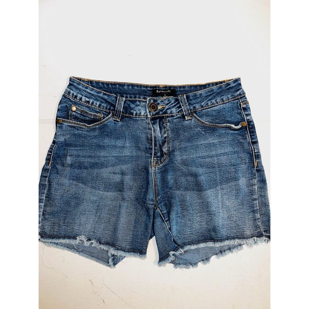 RELATIVITY BLUE STRETCH JEAN DENIM SHORTS CUTOFFS RAW EDGES SIZE 6